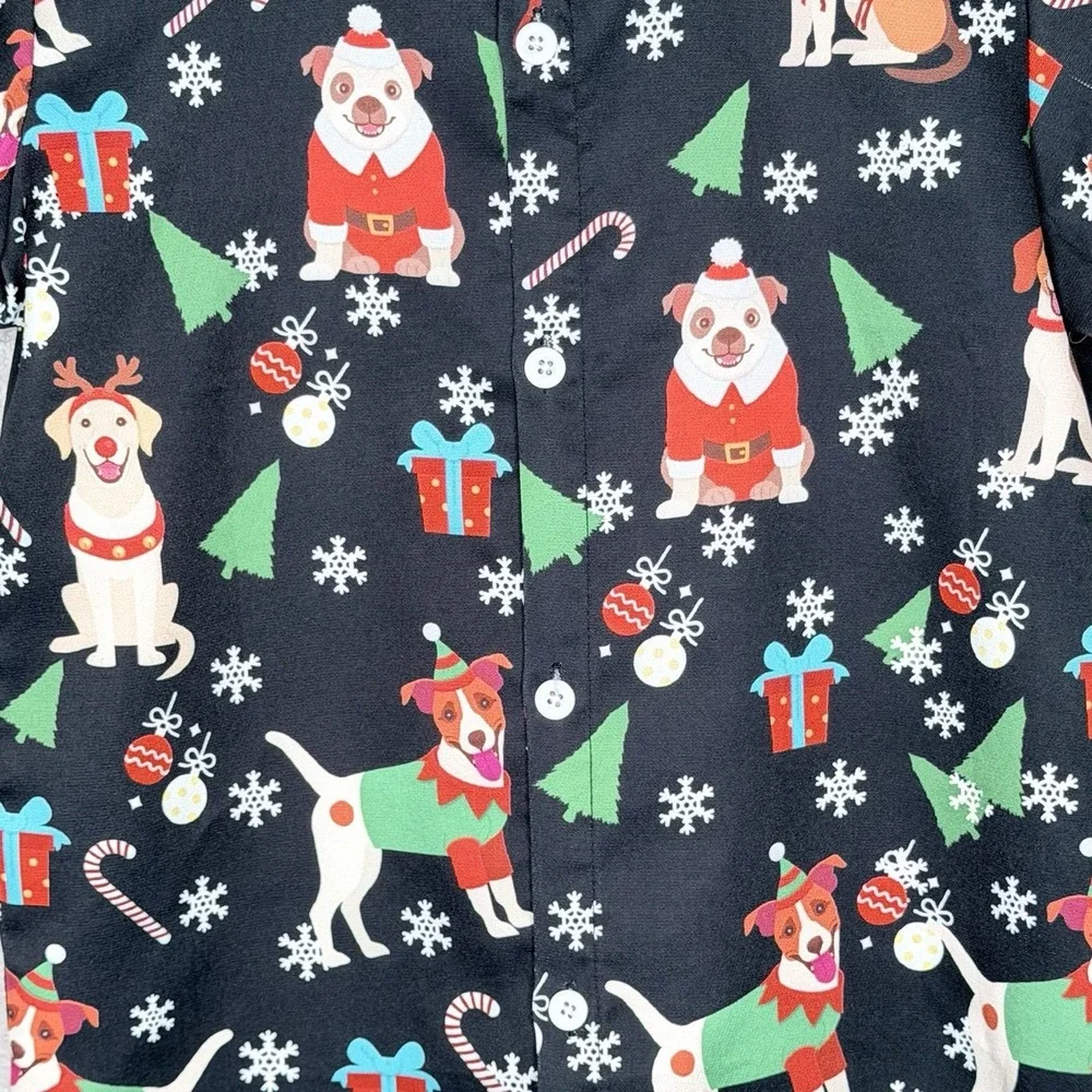 Boys Christmas Dog Button Up Shirt‎ Youth L 10/12 Holiday Santa Reindeer Novelty